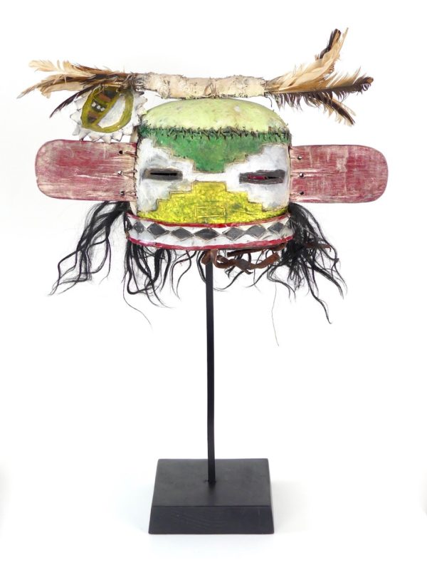 Masque heaume Hopi Kachina vert (3/4Masque heaume Hopi Kachina vert (face)