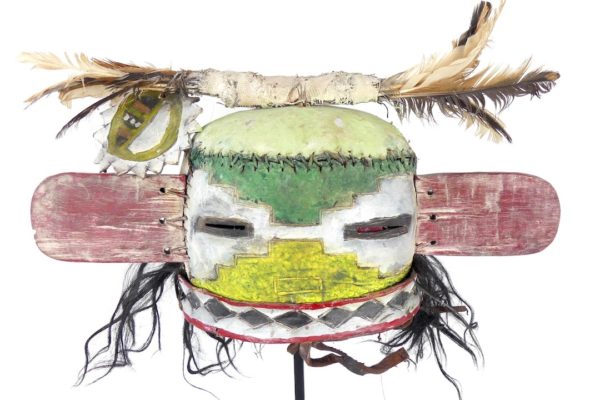 Masque heaume Hopi Kachina vert (face détail)