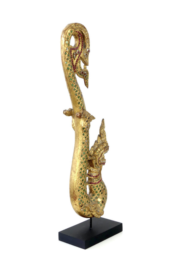 Nâga de temple 1 en bois doré (3/4 dos)