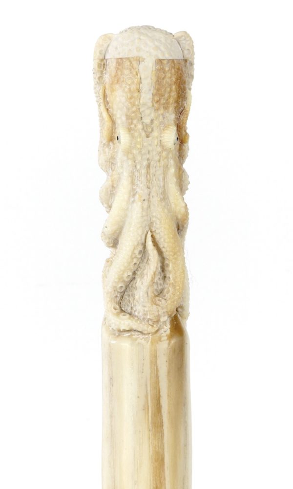 Pieuvre sculptée sur rostre de marlin (détail face)