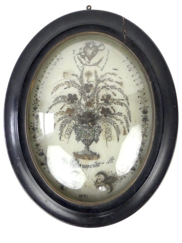 Grand reliquaire en cheveux et encre dans son cadre Napoléon III (face)