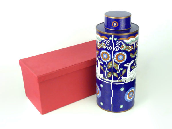 Pot bleu en cloisonné biches décor floral (3/4)