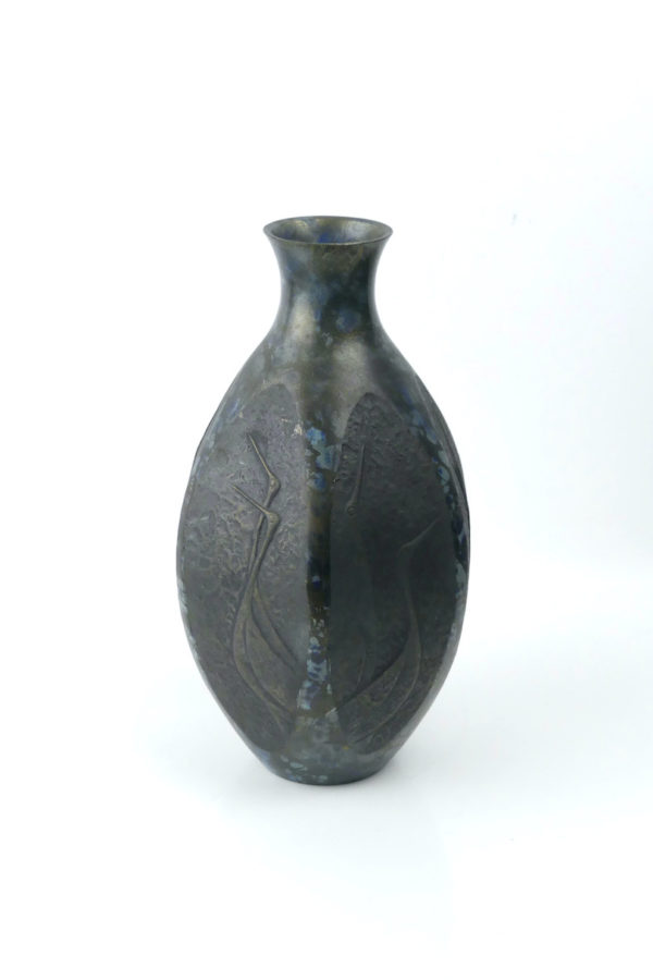 Vase en bronze grues par Takenaka Doki (3/4)