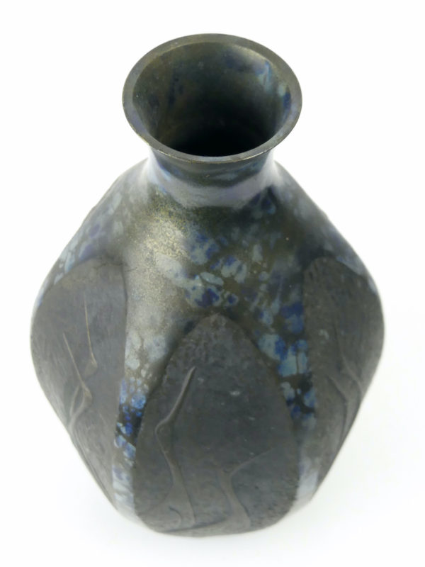 Vase en bronze grues par Takenaka Doki (dessus 3/4)