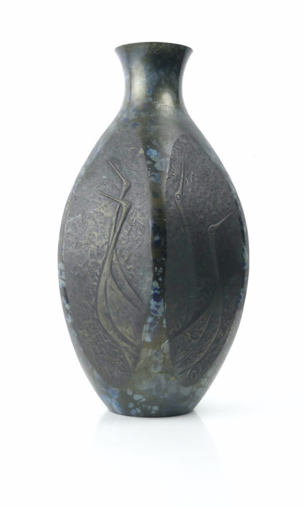 Vase en bronze grues par Takenaka Doki (3/4)