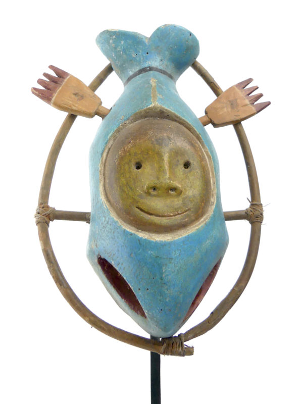 Masque céphalomorphe esprit poisson bleu (détail face)