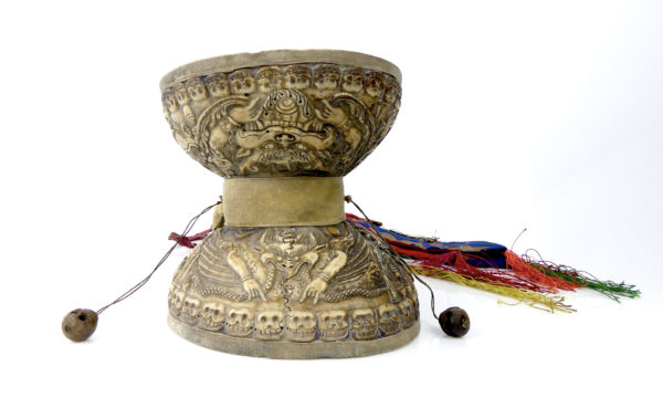 Tambourin Damaru Kapala tibétain ancien (face)