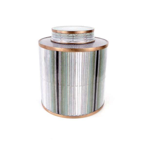 Pot à thé en cloisonné bambou vert de gris (face)