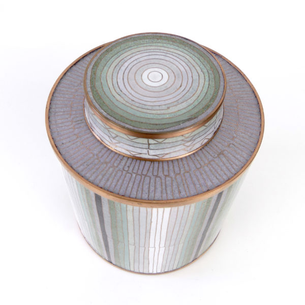 Pot à thé en cloisonné bambou vert de gris (face dessus