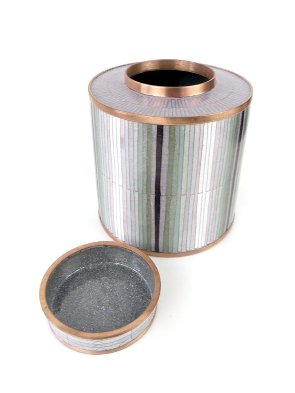 Pot à thé en cloisonné bambou vert de gris (ouvert)
