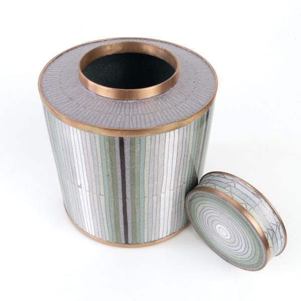 Pot à thé en cloisonné bambou vert de gris (ouvert)