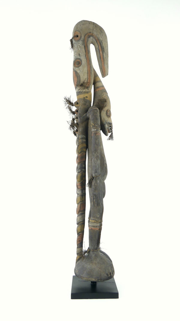 Grand cimier sawos polychrome ancêtre et crocodile à tête d'oiseau (profil)