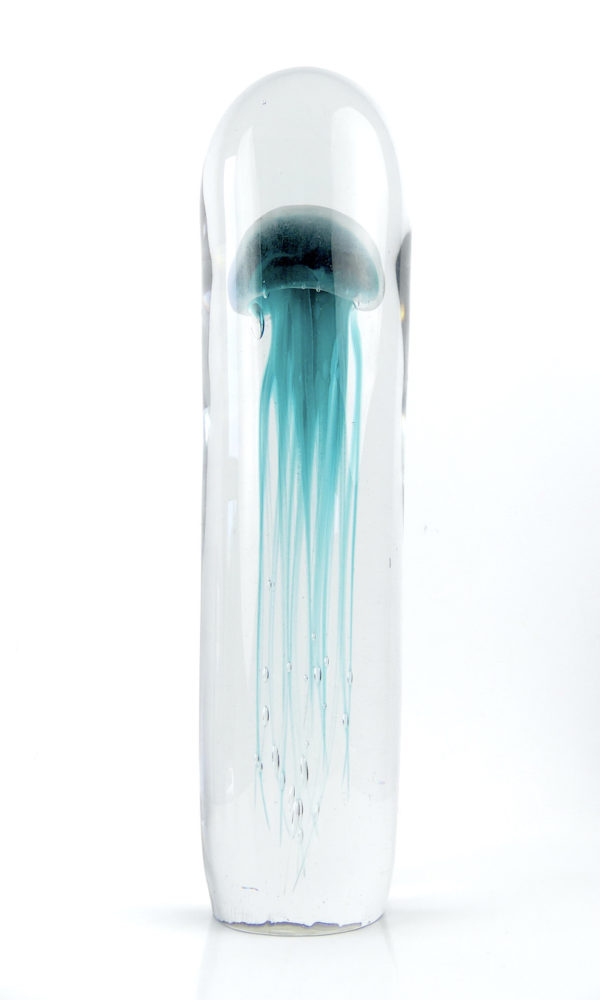 Grande sulfure bleu turquoise méduse fossilisée en verre (face)