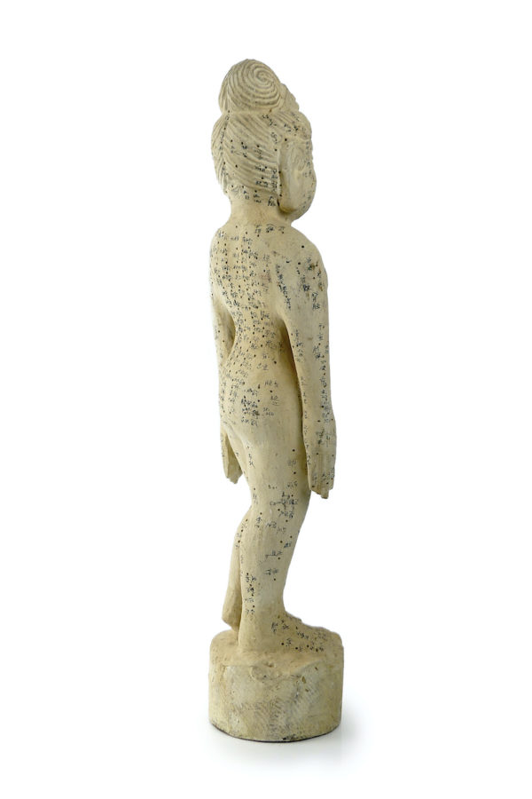 Mannequin acupuncture femme sculptée en bois léger (3/4 dos)
