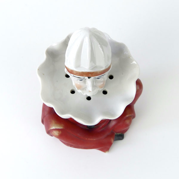Ancien presse citron Clown complet en porcelaine et biscuit (dessus)