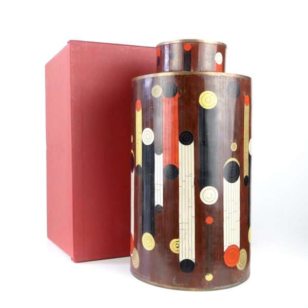 Grand pot à thé en cloisonné brun et rouge Fabienne Jouvin (boîte)