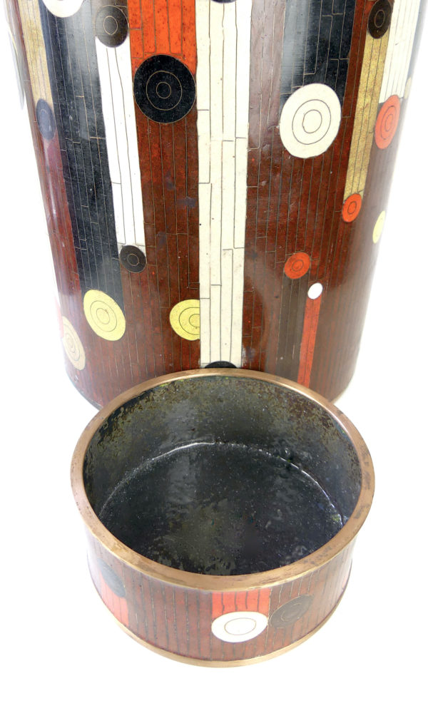 Grand pot à thé en cloisonné brun et rouge Fabienne Jouvin (détail)