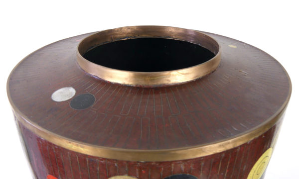 Grand pot à thé en cloisonné brun et rouge Fabienne Jouvin (détail)