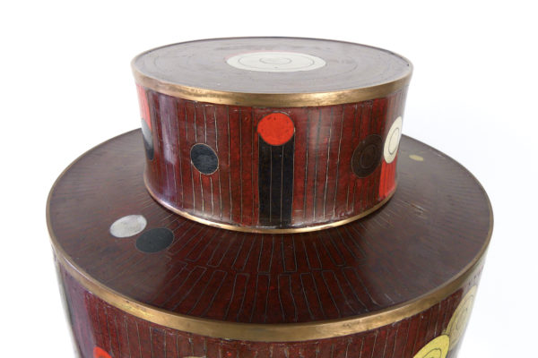 Grand pot à thé en cloisonné brun et rouge Fabienne Jouvin (détail)