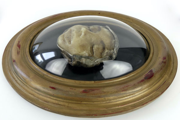 Petit visage en cire sous verre bombé (3/4)