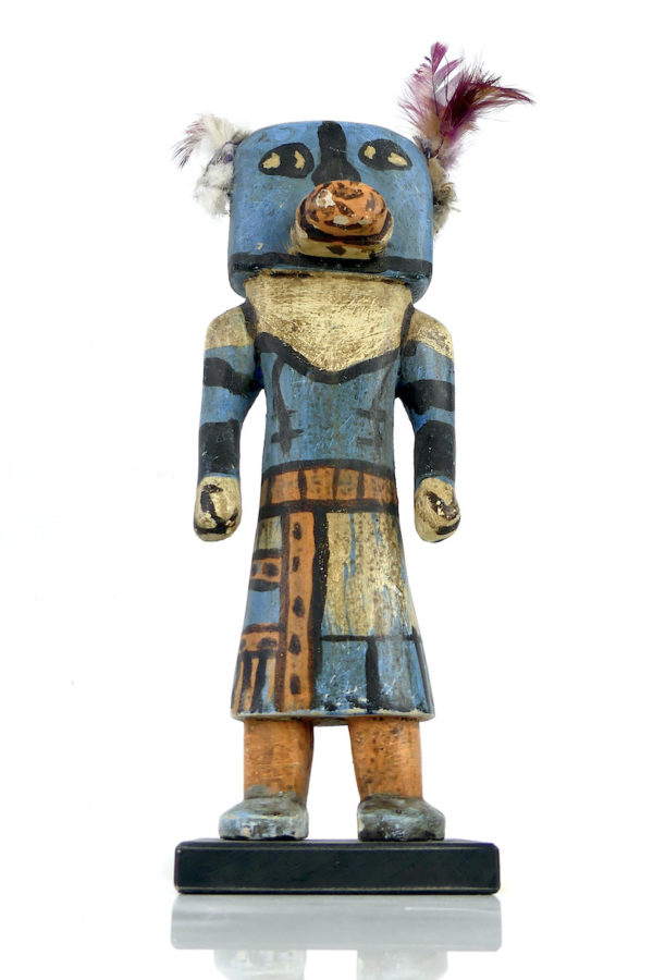 Poupée Kachina bleue en bois (face)
