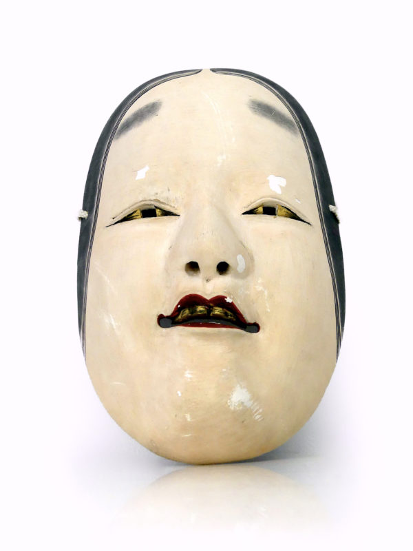 Masque zō-onna shōwa polychrome et doré en bois peint (dessous)