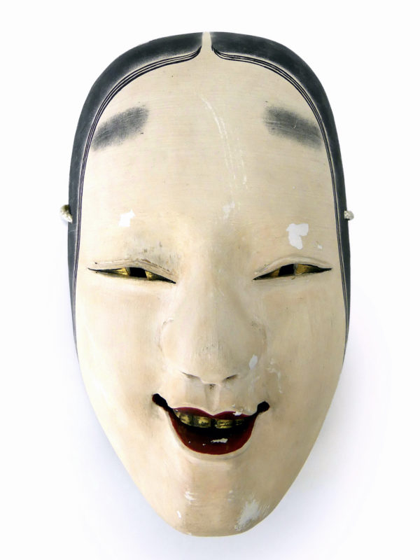 Masque zō-onna shōwa polychrome et doré en bois peint (dessus)