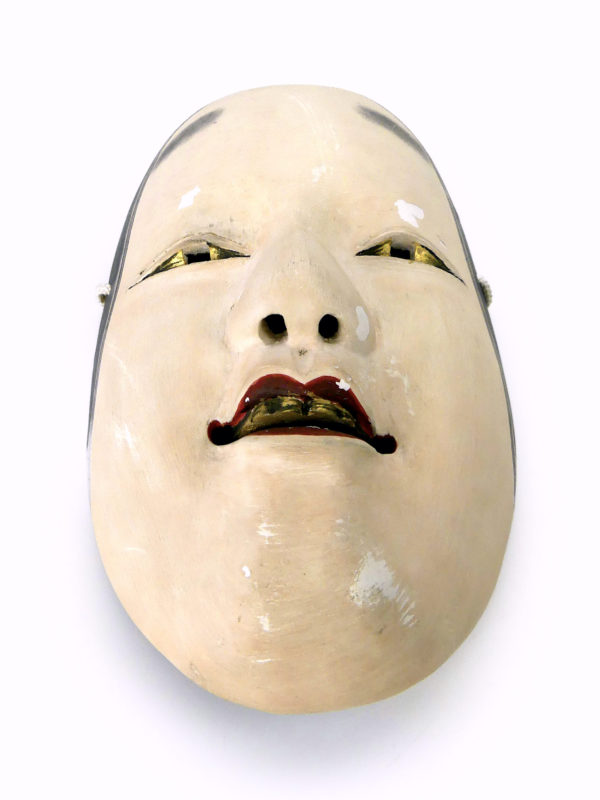 Masque zō-onna shōwa polychrome et doré en bois peint (dessous)