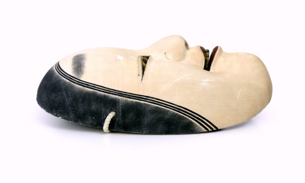 Masque zō-onna shōwa polychrome et doré en bois peint (profil)