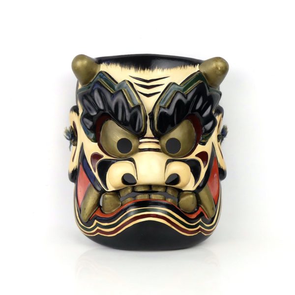 Masque Bitchū Kagura démon Oni signé Tanabe Shosuke (face)