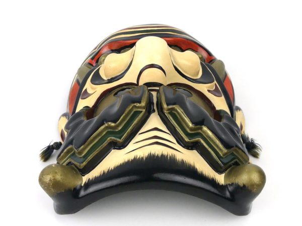 Masque Bitchū Kagura démon Oni signé Tanabe Shosuke (dessus)