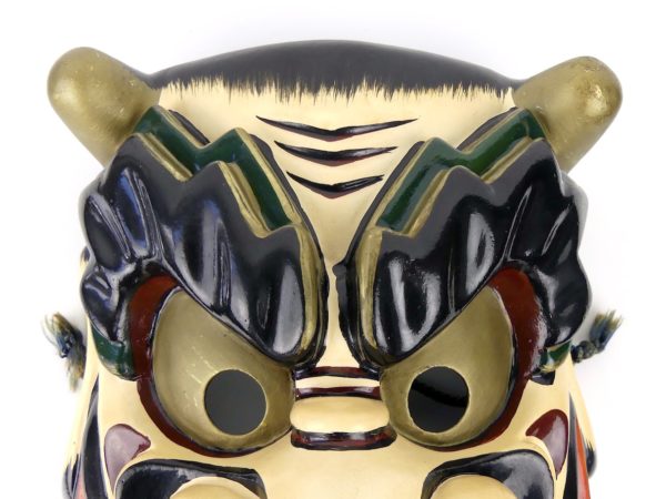 Masque Bitchū Kagura démon Oni signé Tanabe Shosuke (détail)