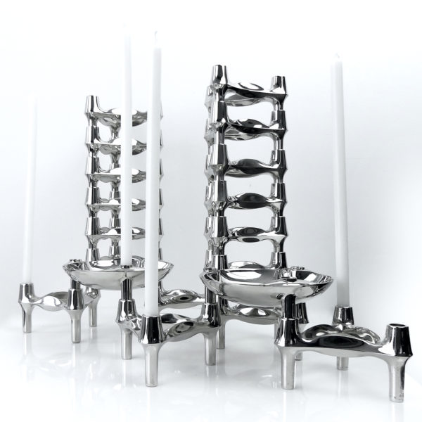 Set de 17 bougeoirs modulables tripodes et 2 coupelles Fritz Nagel (ensemble)