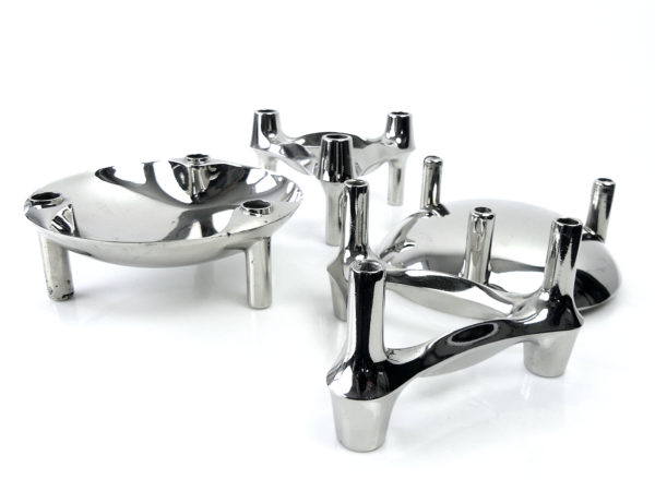Set de 17 bougeoirs modulables tripodes et 2 coupelles Fritz Nagel (détail)