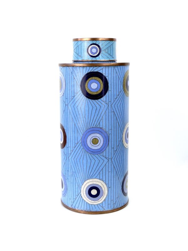 Pot long cloisonné cercles bleus Fabienne Jouvin