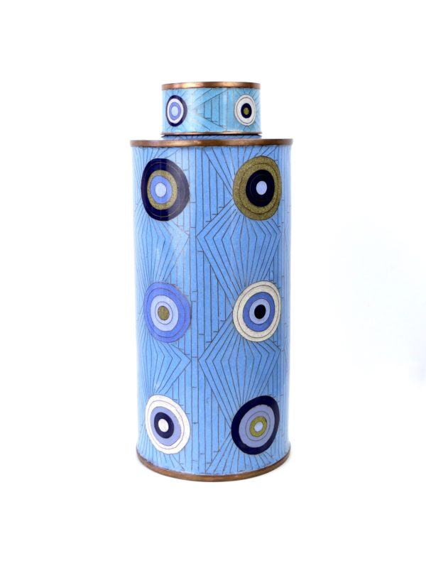 Pot long cloisonné cercles bleus Fabienne Jouvin
