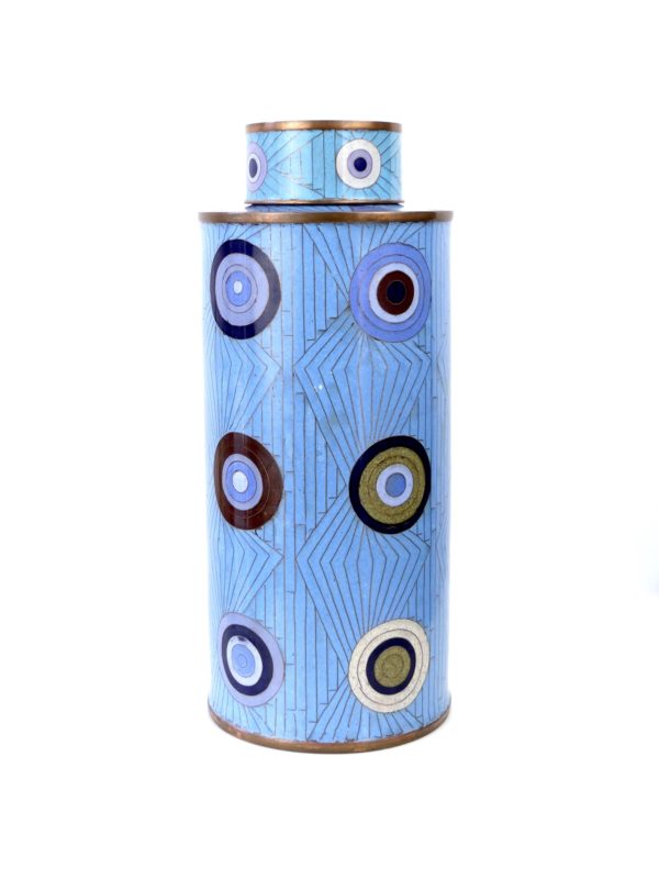 Pot long cloisonné cercles bleus Fabienne Jouvin