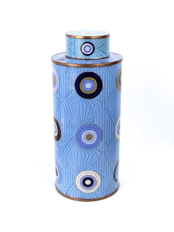 Pot long cloisonné cercles bleus Fabienne Jouvin