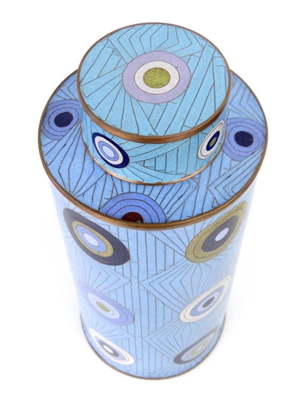 Pot long cloisonné cercles bleus Fabienne Jouvin (dessus)