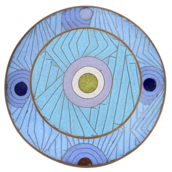 Pot long cloisonné cercles bleus Fabienne Jouvin (dessus)