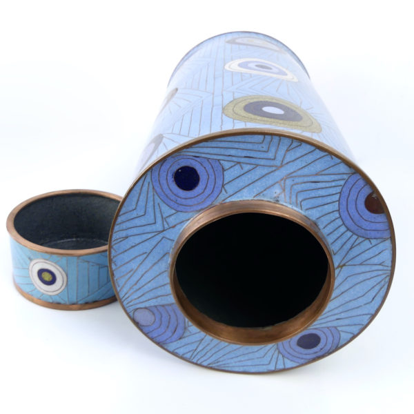 Pot long cloisonné cercles bleus Fabienne Jouvin (face)