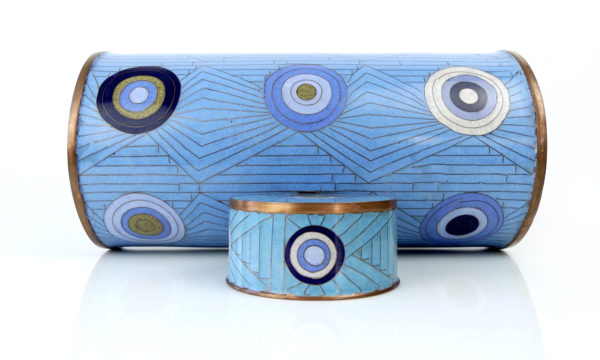 Pot long cloisonné cercles bleus Fabienne Jouvin (profil)