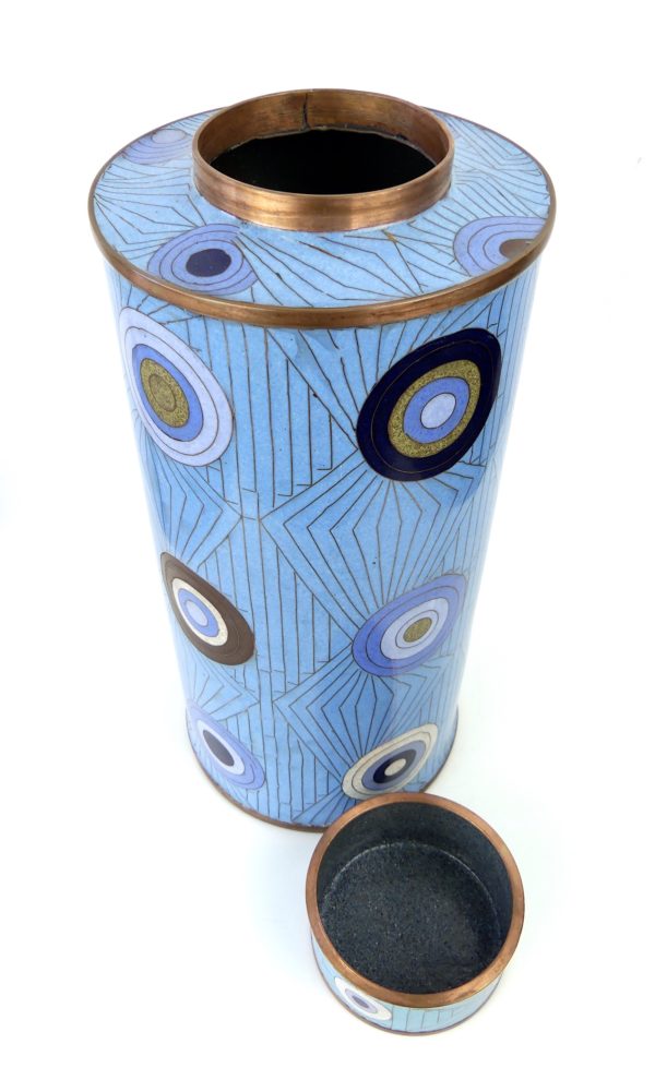 Pot long cloisonné cercles bleus Fabienne Jouvin (ouvert)