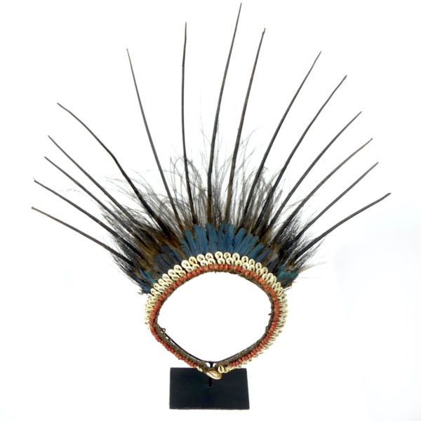 Collier papou à plumes coquillages pics de porc-épic (dessus)