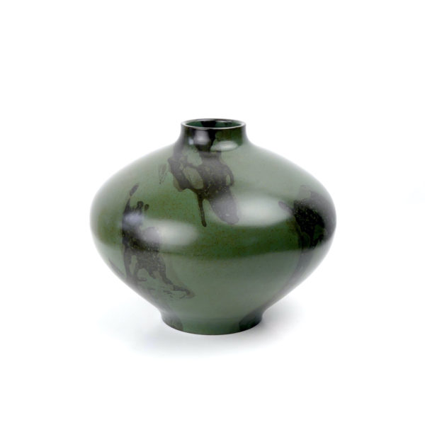 Vase bronze japonais ventru vert patiné signé Japon Shōwa