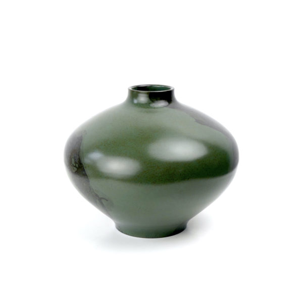 Vase bronze japonais ventru vert patiné signé Japon Shōwa