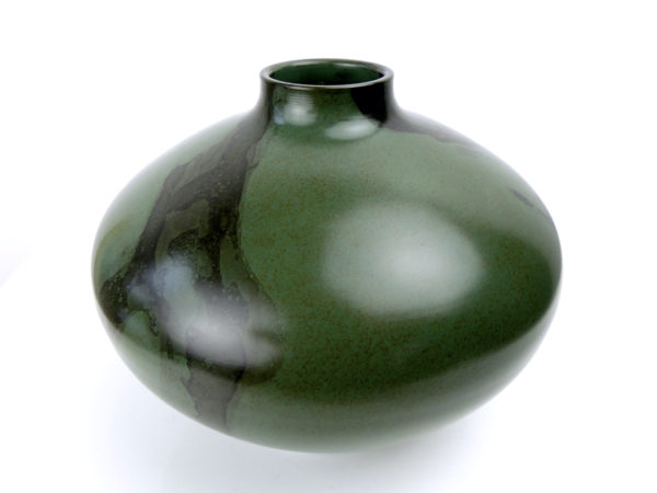 Vase bronze japonais ventru vert patiné signé Japon Shōwa