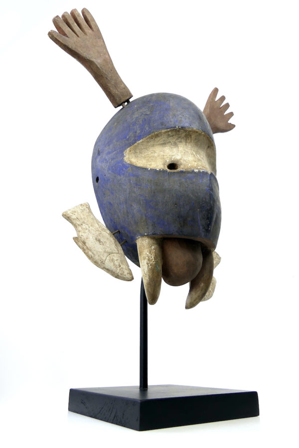 Masque morse bleu aux 2 poissons sur pied (3/4)