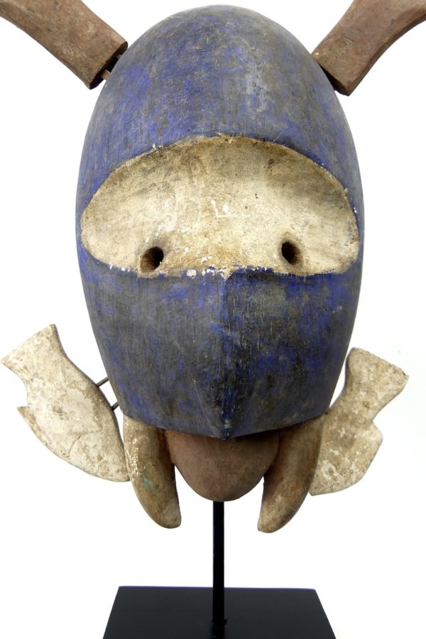 Masque morse bleu aux 2 poissons sur pied (détail)