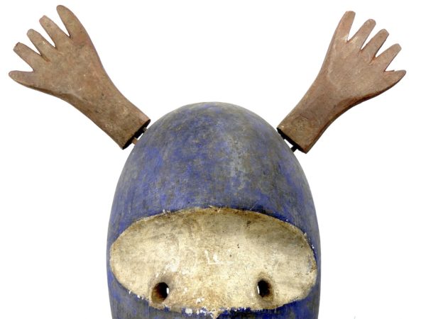 Masque morse bleu aux 2 poissons sur pied (détail)